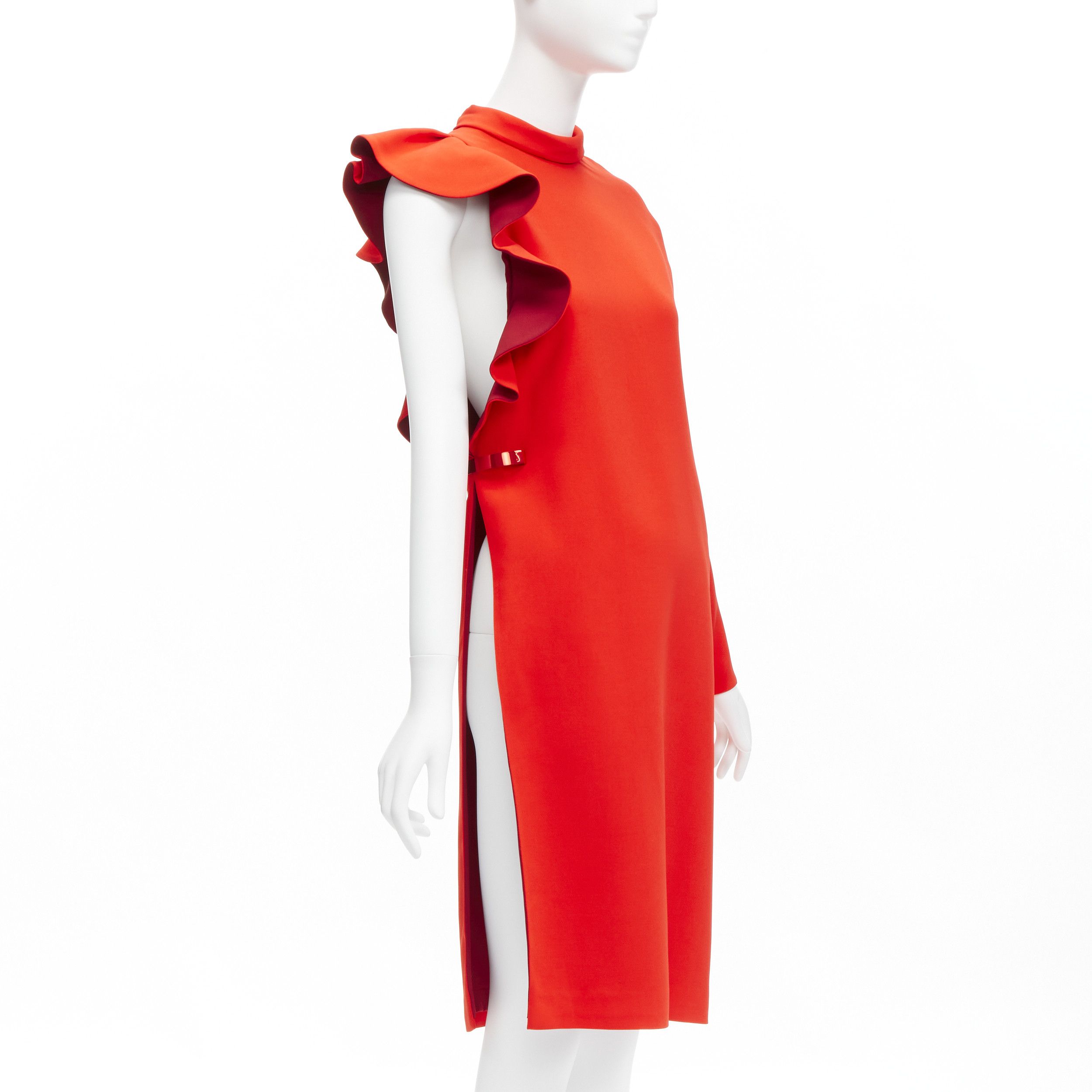 Givenchy GIVENCHY 2017 Tisci Tribute red crepe metal bar ruffle cutout tunic top FR36 S Size S / US 4 / IT 40 - 1 Thumbnail