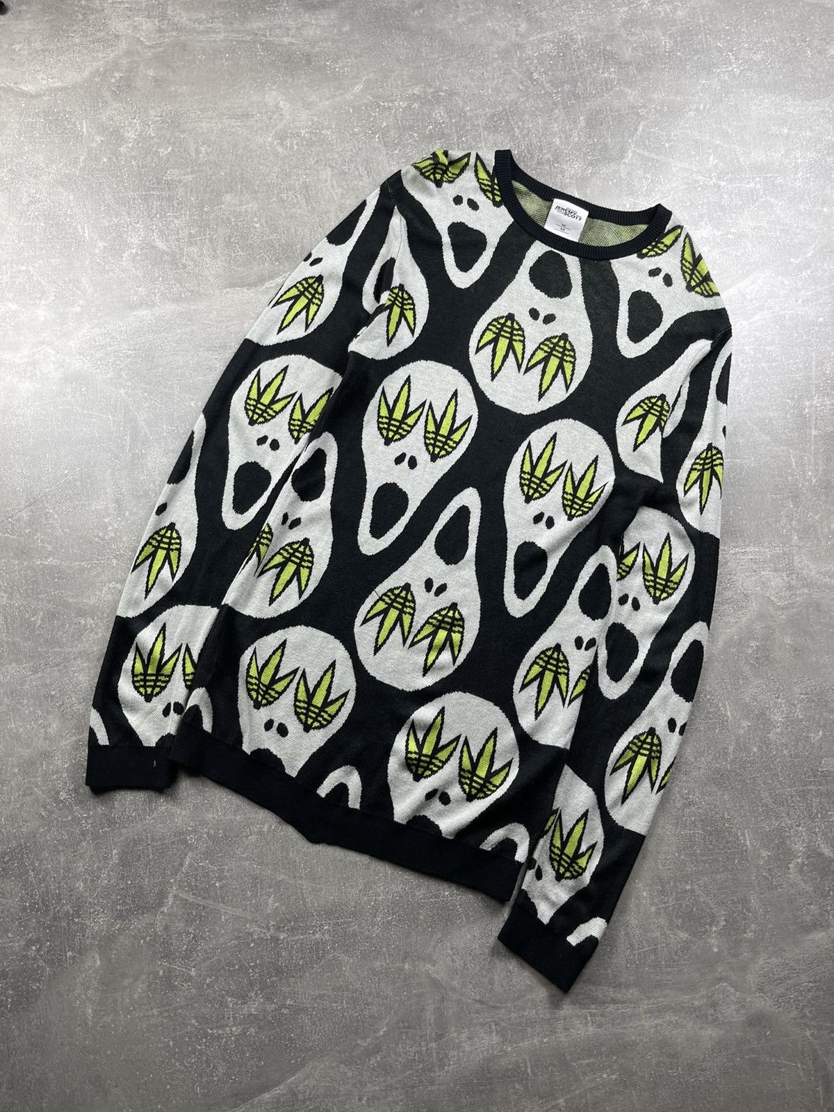 Adidas × Jeremy Scott Adidas x Jeremy Scott “Ghost Weed Faces” All-Over Sweater Size US M / EU 48-50 / 2 - 1 Thumbnail