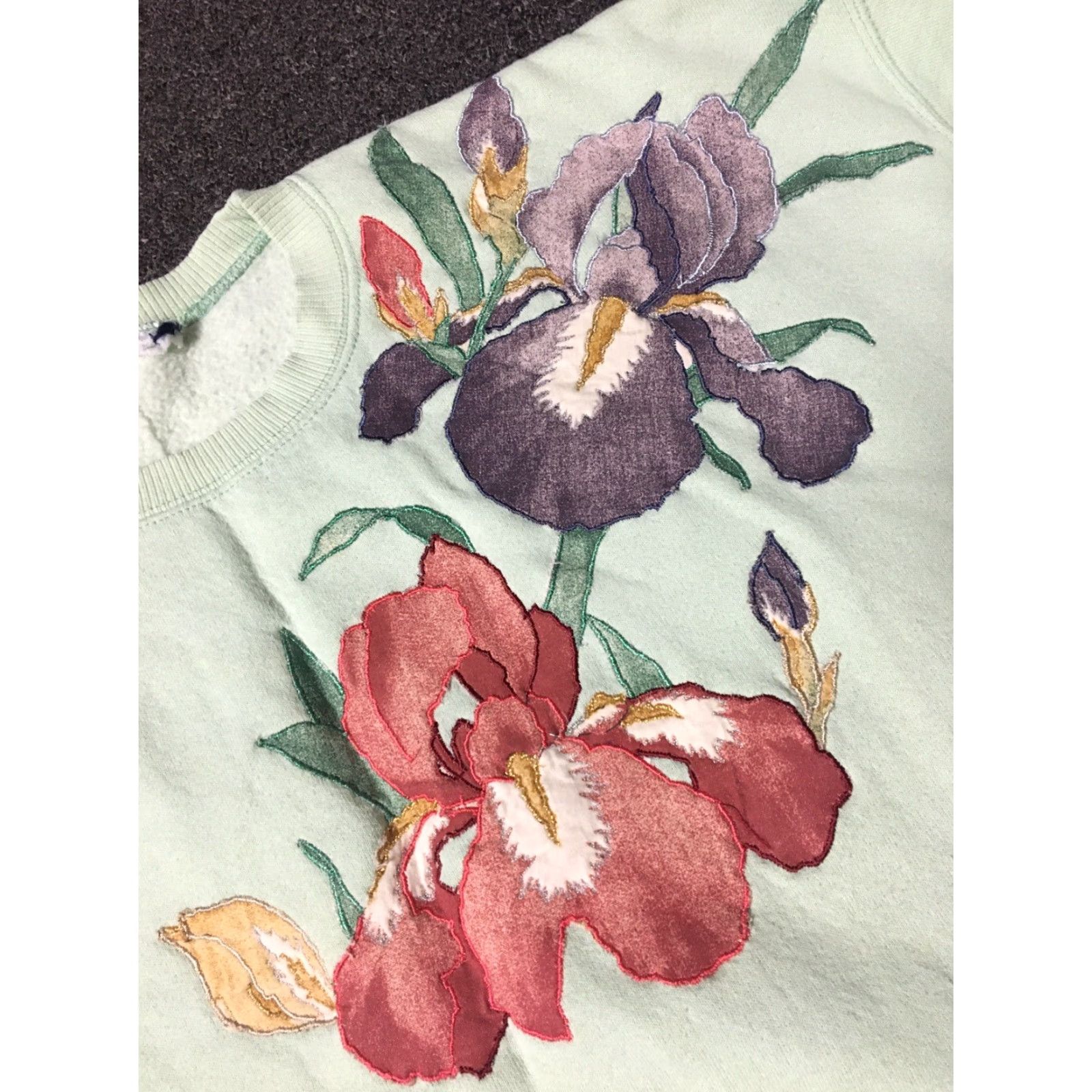 Vintage VINTAGE 90s Flowers Sweatshirt XL Green USA Nature Grunge Retro Vaporwave 80s Art Crewneck Mens Size US XL / EU 56 / 4 - 2 Thumbnail