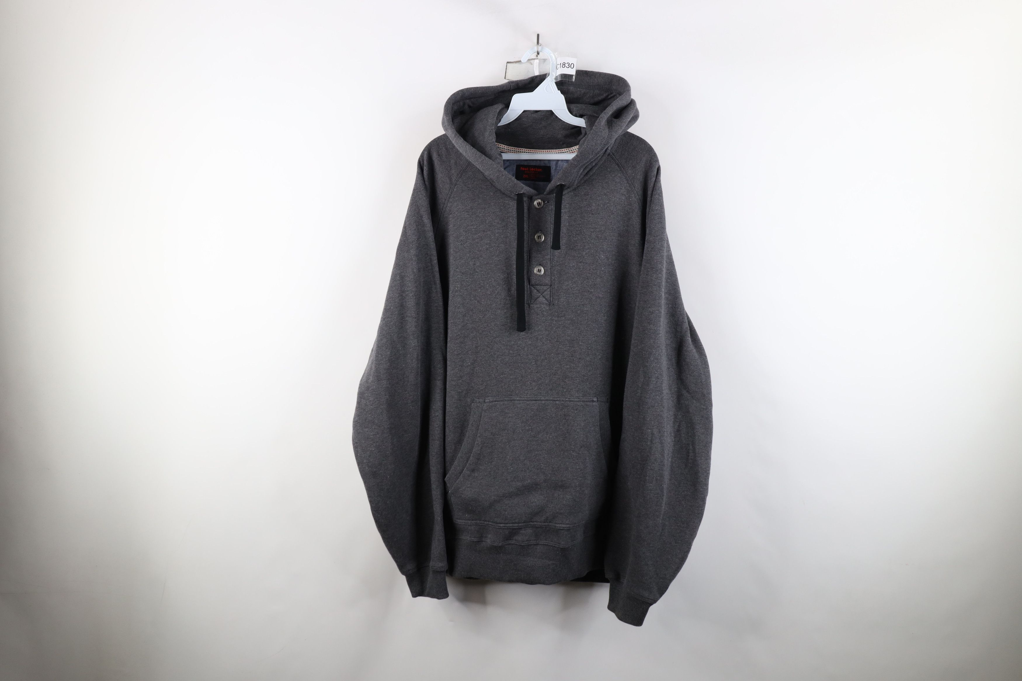 Vintage Vintage 90s Y2K Streetwear Henley Hoodie Sweatshirt Gray Size US XXL / EU 58 / 5 - 1 Thumbnail