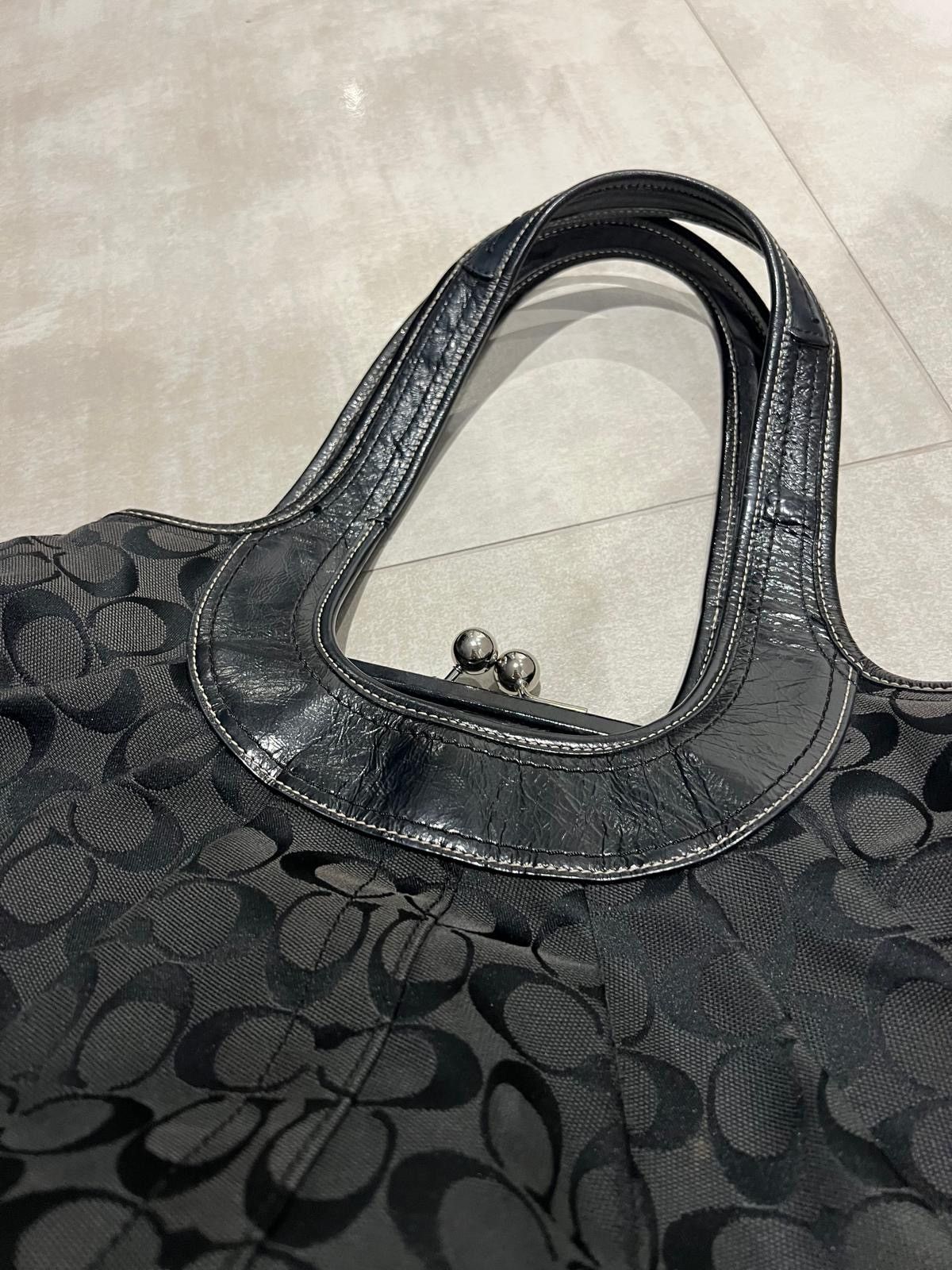 Coach Coach Black Monogram Satin Shoulder Bag Leather Trim Size ONE SIZE - 2 Thumbnail