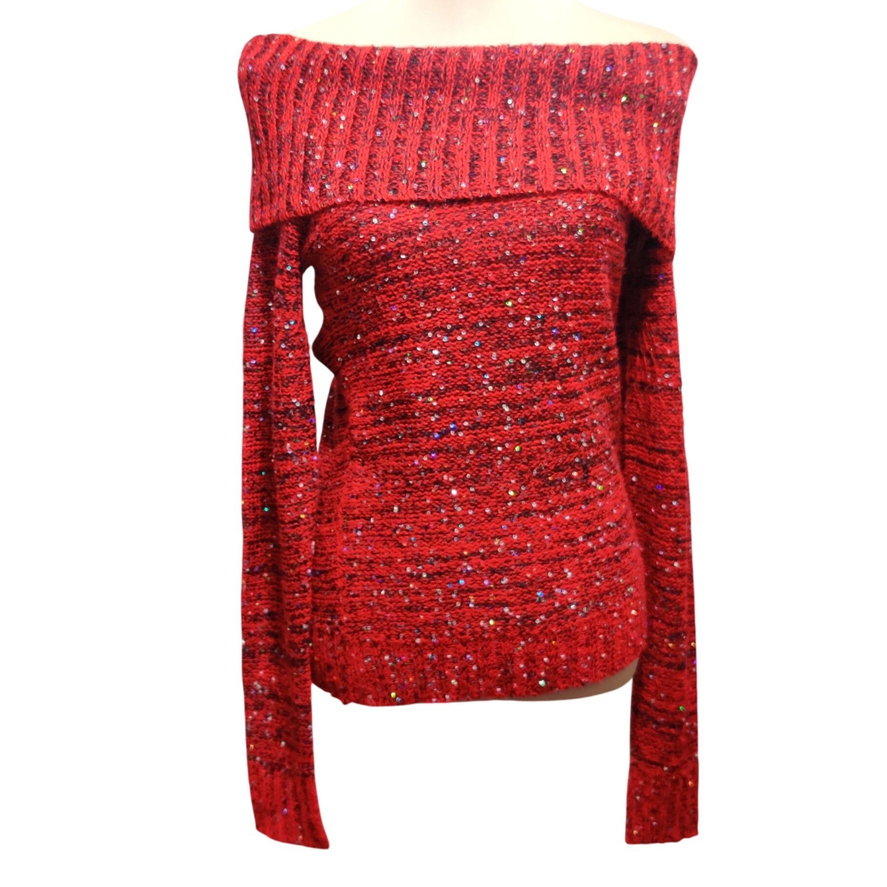 Other No Boundaries M Red Sequin Cowl Neck Sweater Shimmer Knit Of Size M / US 6-8 / IT 42-44 - 3 Thumbnail