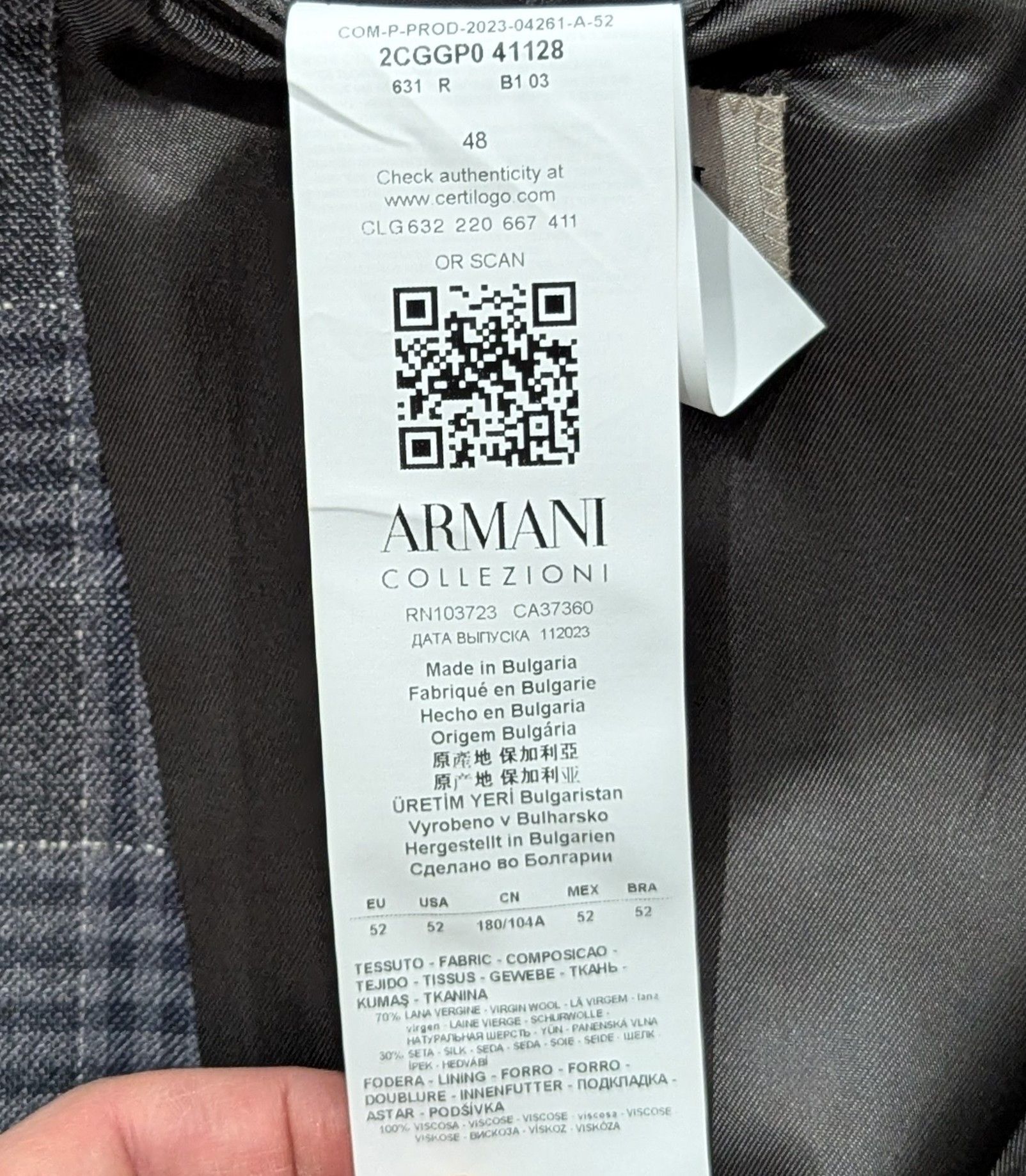 Armani Collezioni ARMANI COLLEZIONI Virgin Wool/Silk Blazer Gray 52 US 42 Size 42R - 6 Thumbnail