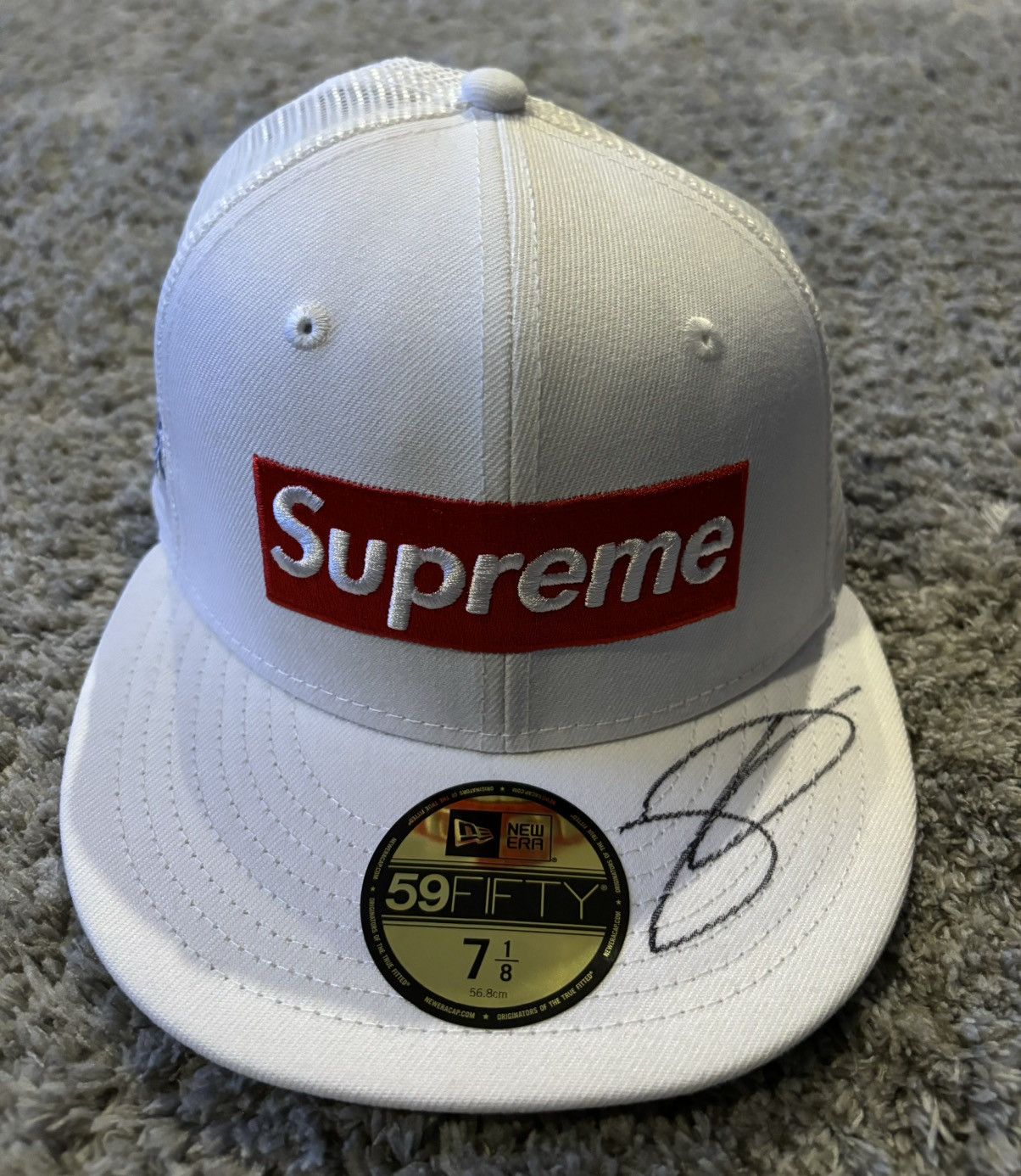 image of Supreme Mesh Back New Era Signed By James Jebbia in White, Men's