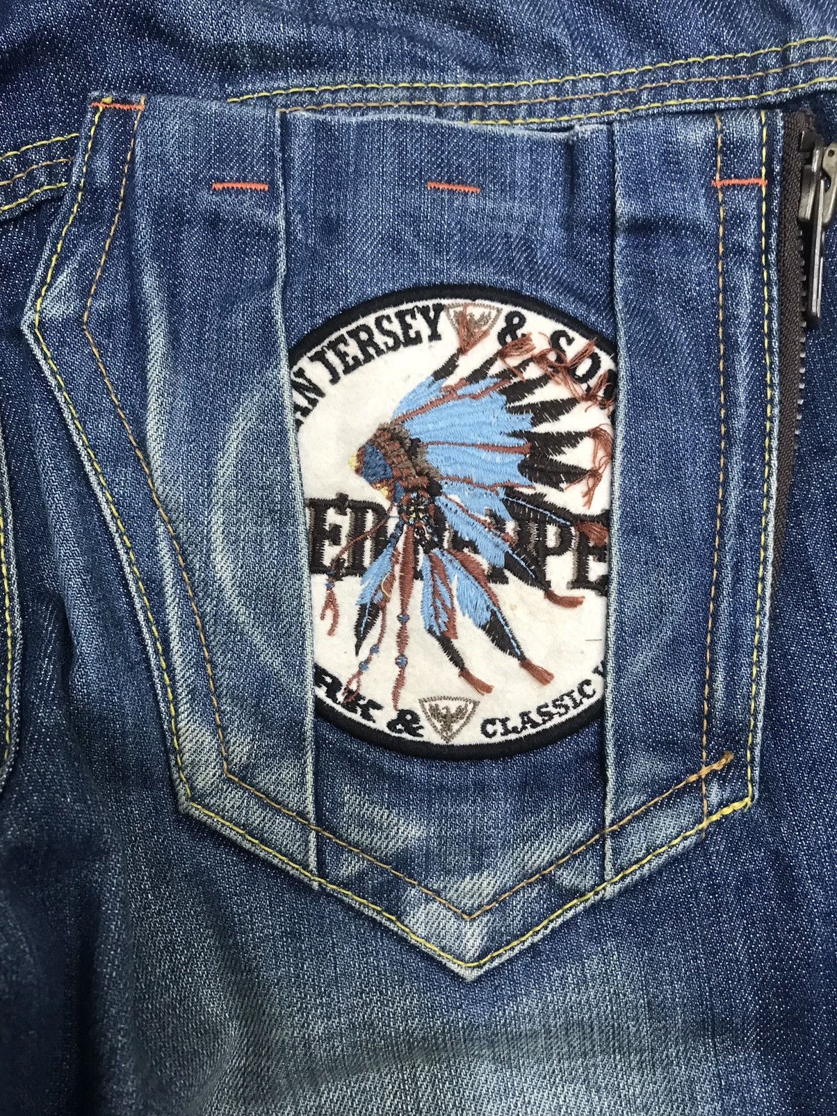Japanese Brand 💥FLARE💥ARCHIVAL REDPEPPER CHIEFHEAD EMBROIDERY DENIM F257 Size US 31 - 22 Thumbnail