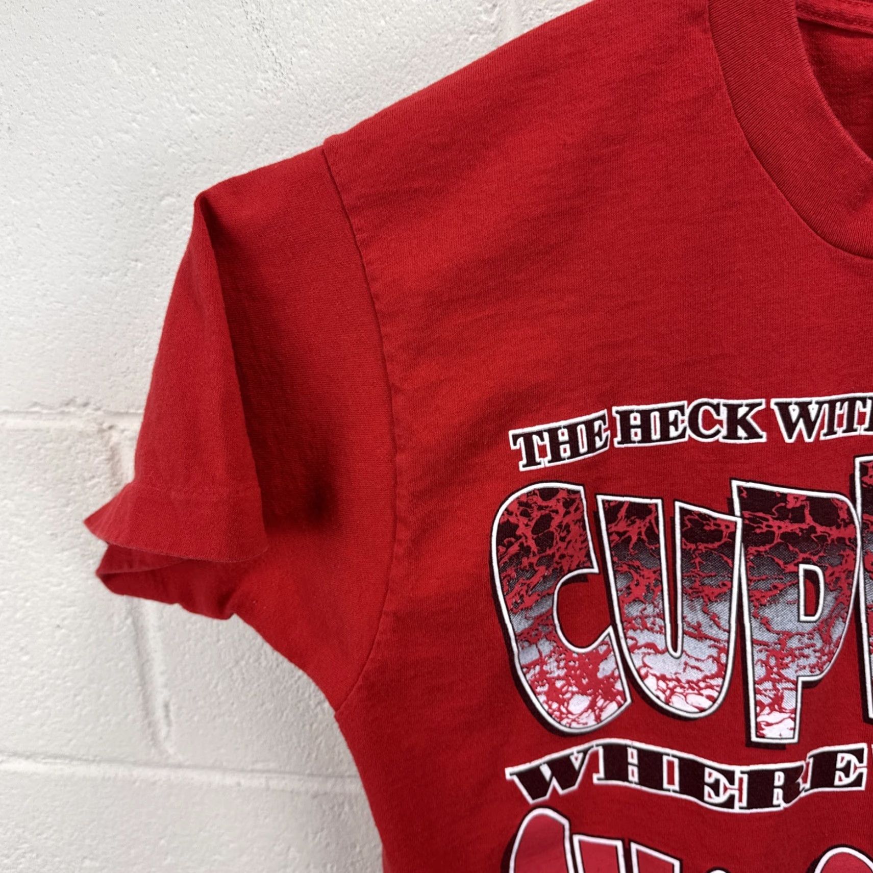 CHOCOOLATE VINTAGE Cupid Where's the Chocolate T-Shirt Large Red Graphic Unisex Adults Short Sleeve Crew Neck 90s Valentine's Day Made in USA Size US L / EU 52-54 / 3 - 6 Thumbnail