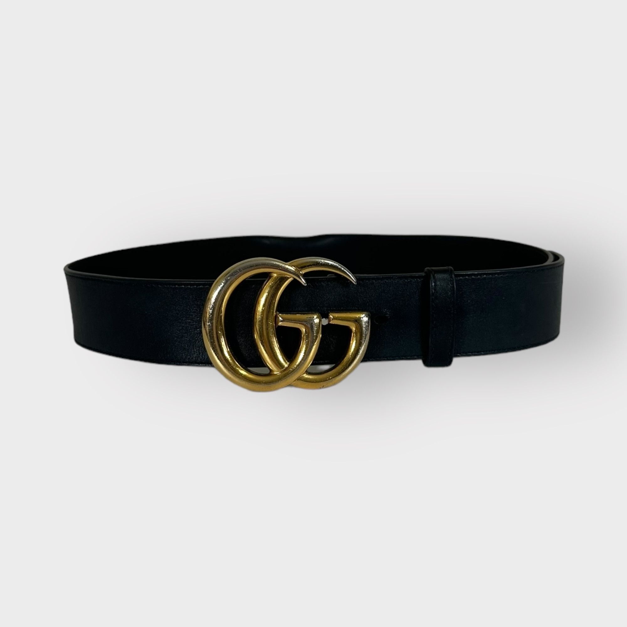 image of Gucci Belt Marmont Black Leather Golden Buckle, Women's