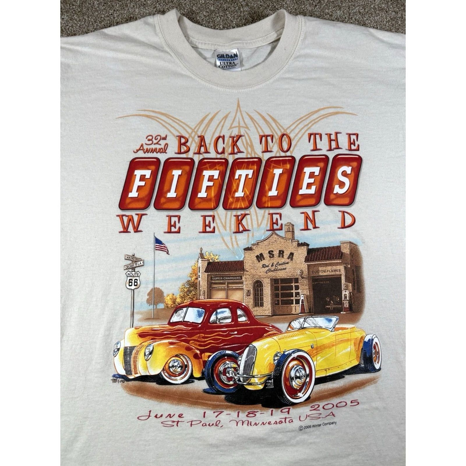 Gildan VINTAGE Back To The Fifties Weekend Hot Rod Show Shirt Size L Saint Paul Minnesota Men 2005 Size US L / EU 52-54 / 3 - 4 Thumbnail