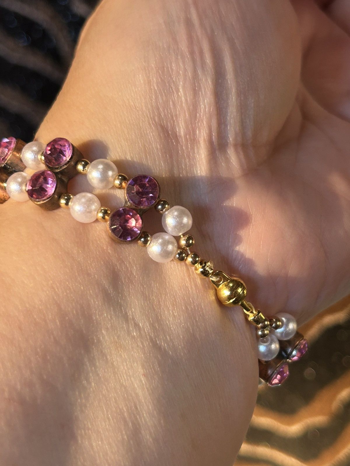 Handmade Handcrafted vintage hematite glass crystal pearl bracelet Size ONE SIZE - 3 Thumbnail