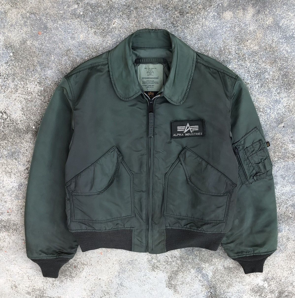 image of Vintage Alpha Industries Flyer’S Cwu-45 Bomber Jacket in Green, Men's (Size Large)