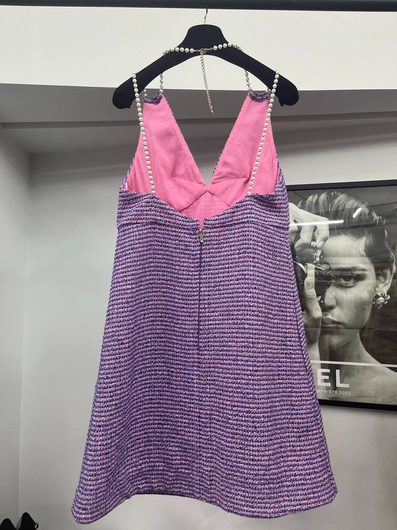 Chanel Chanel 23P purple tweed pearl suspender dress Size S / US 4 / IT 40 - 2 Thumbnail