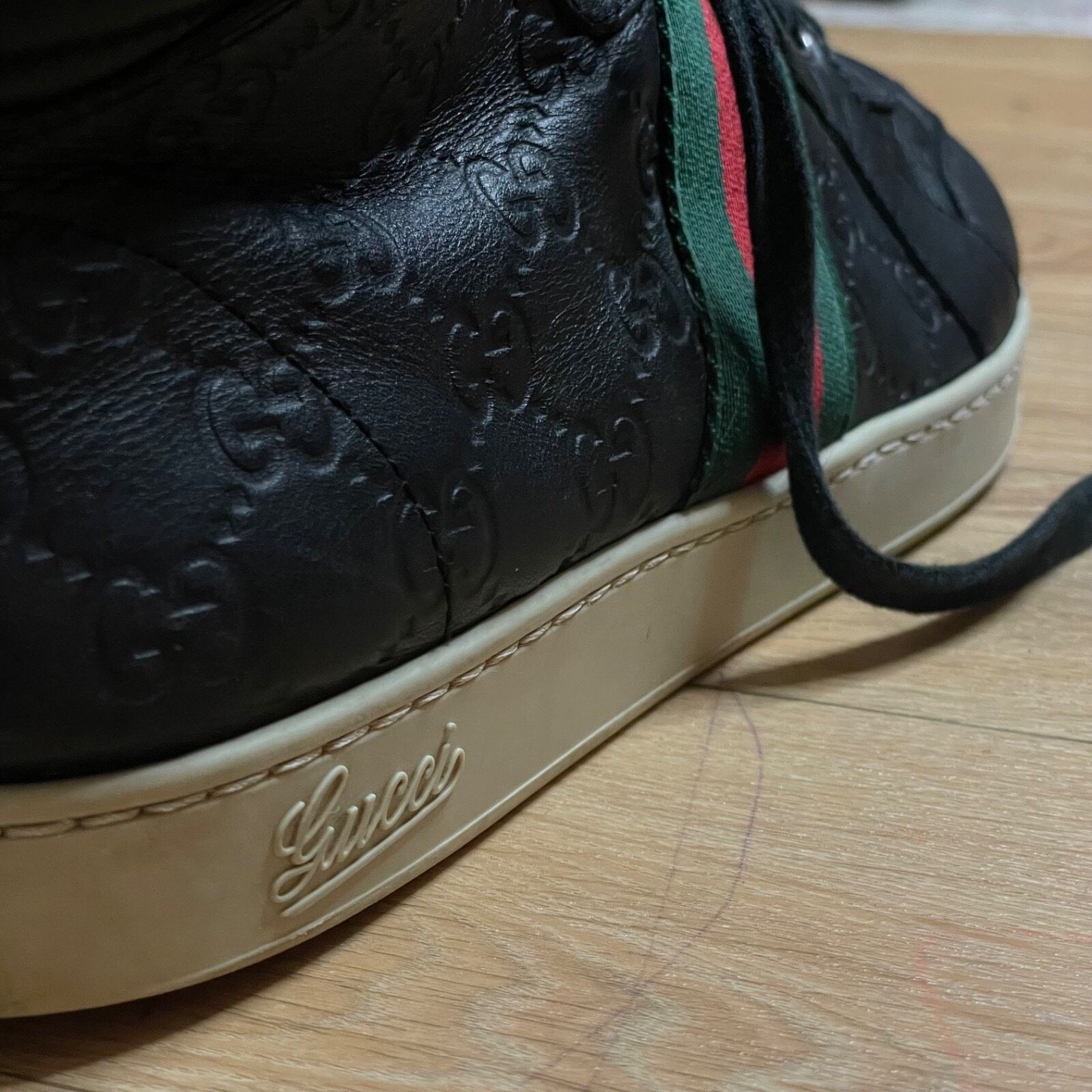 Gucci GUCCI Sneakers GG Web Dapper Black Leather High Top Monogram Size US 12 / EU 45 - 10 Thumbnail