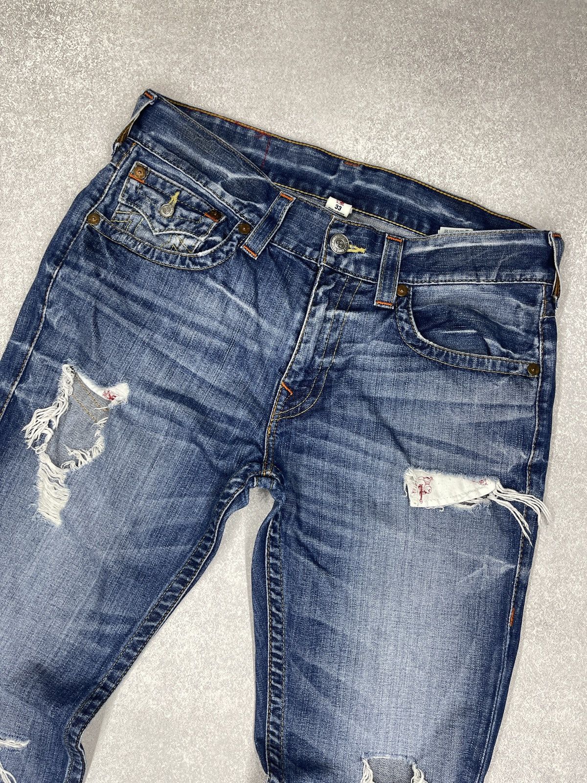 True Religion Mens True Religion Flap OM Denim Jeans With Holes Size 33 Size US 33 - 8 Thumbnail