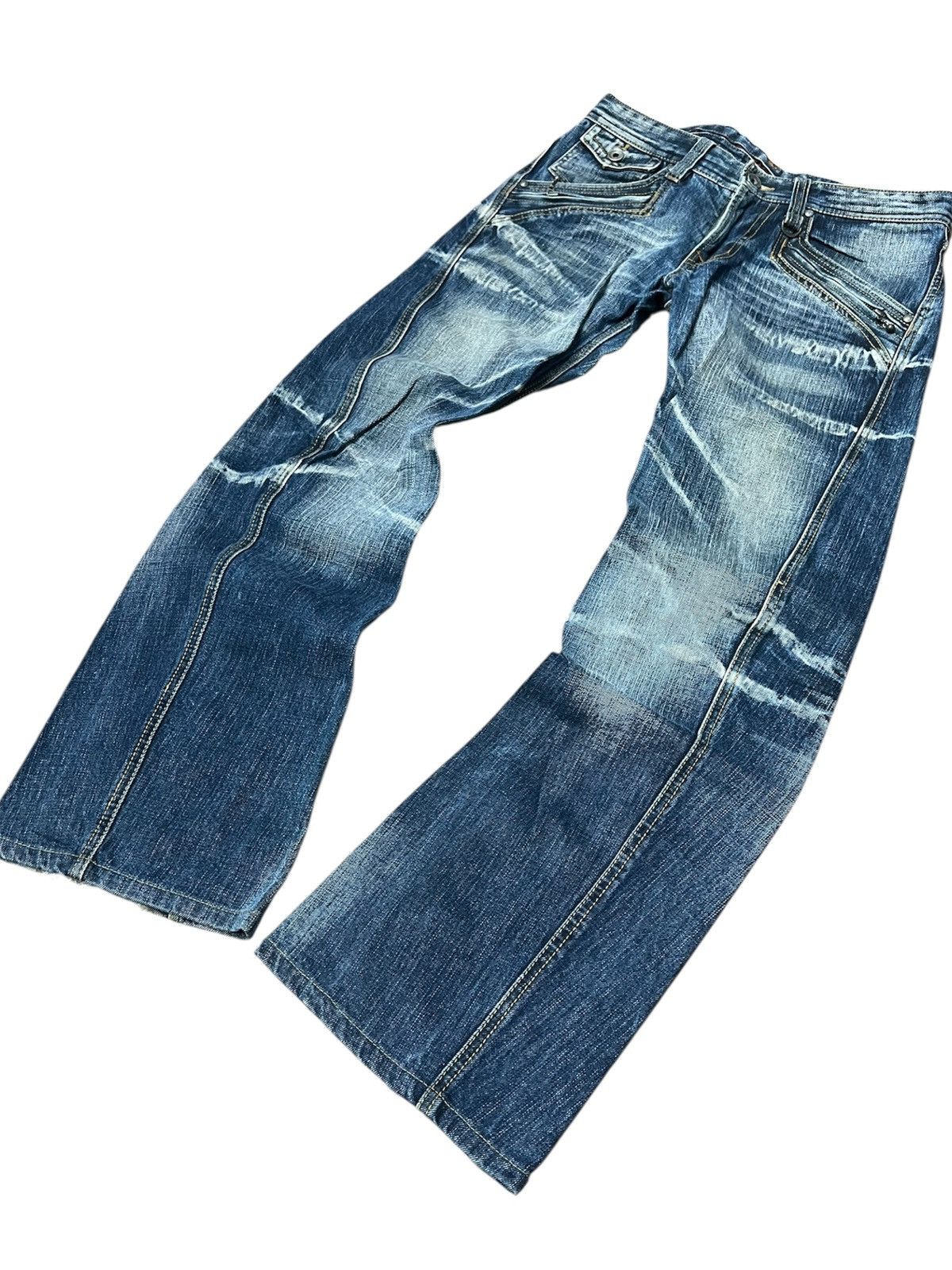 Tornado Mart Nicole Club For Men Fade Out Whiskered Flared Jeans Size US 32 / EU 48 - 1 Thumbnail
