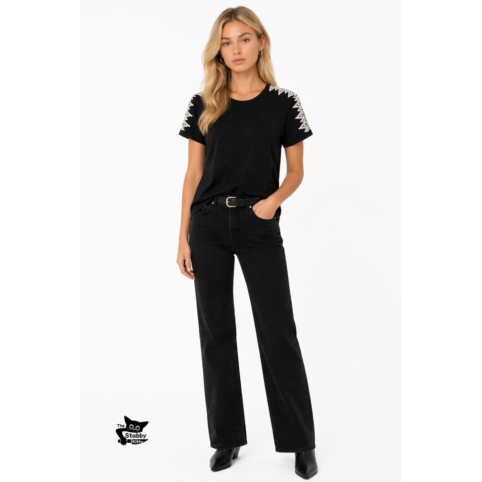 Other Pepin Black Short Sleeve Shirt with Embroidered Shoulders Size XS / US 0-2 / IT 36-38 - 6 Thumbnail
