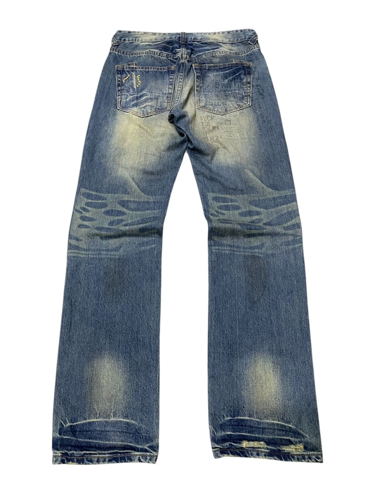 GOSTAR DE FUGA × Hysteric Glamour × Japanese Brand TuoGu Poems Muddy Wash Embroidered Jeans Size US 30 / EU 46 - 2 Thumbnail
