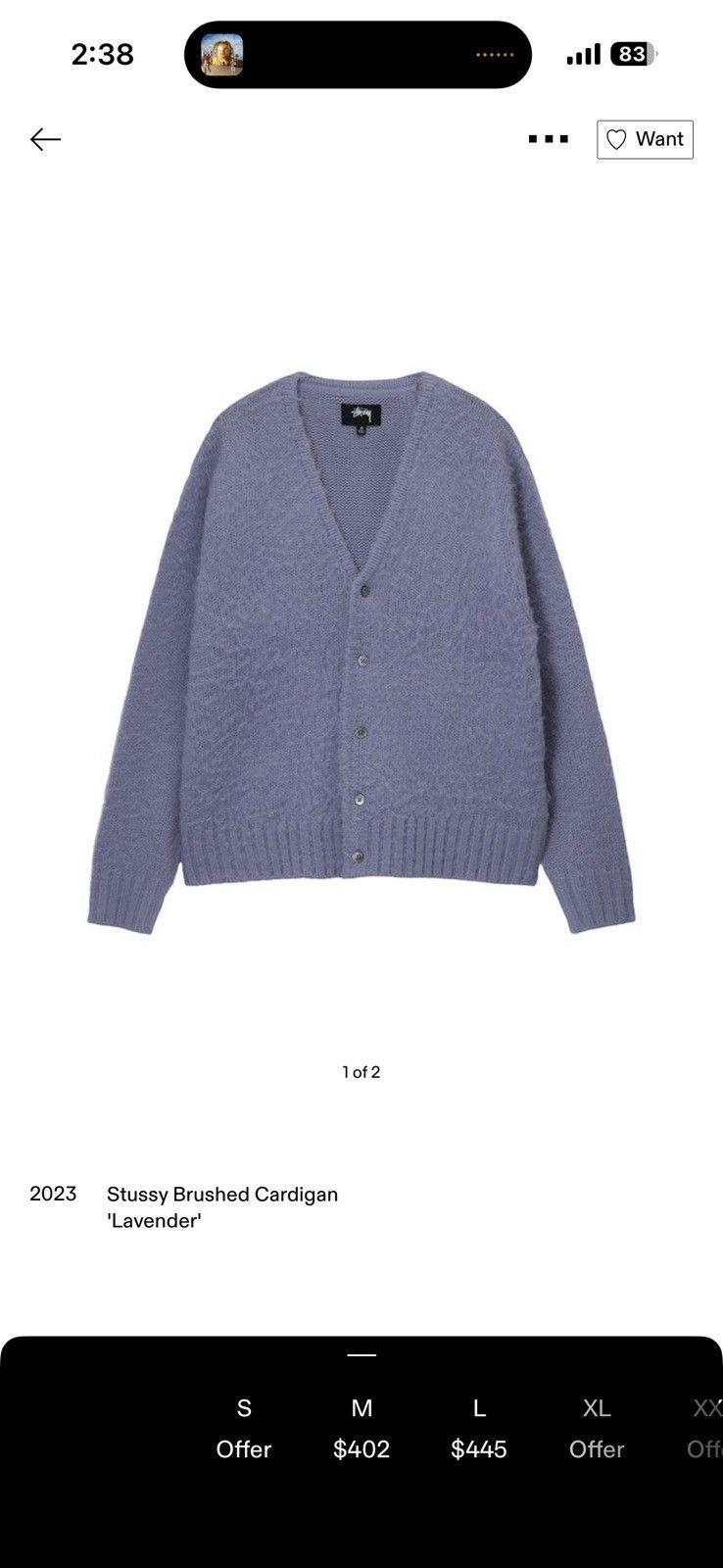 Stussy Stussy Brushed Cardigan ‘Lavender’ Size US M / EU 48-50 / 2 - 5 Thumbnail