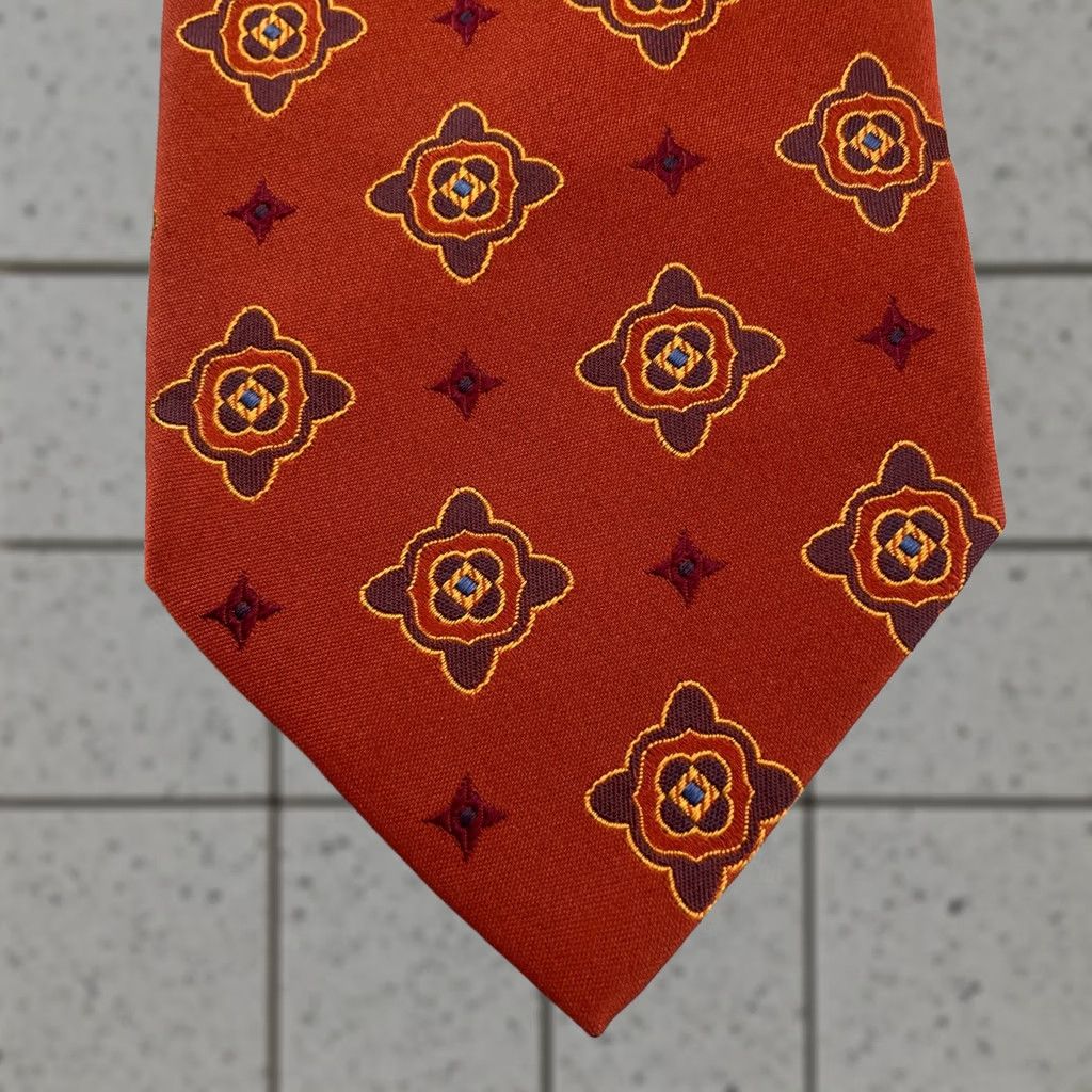 Brooks Brothers VINTAGE Brooks Brothers Tie Geometric Deco MCM Burnt Orange Silk 4x59" Wide Necktie Mens Tie Size ONE SIZE - 1 Thumbnail