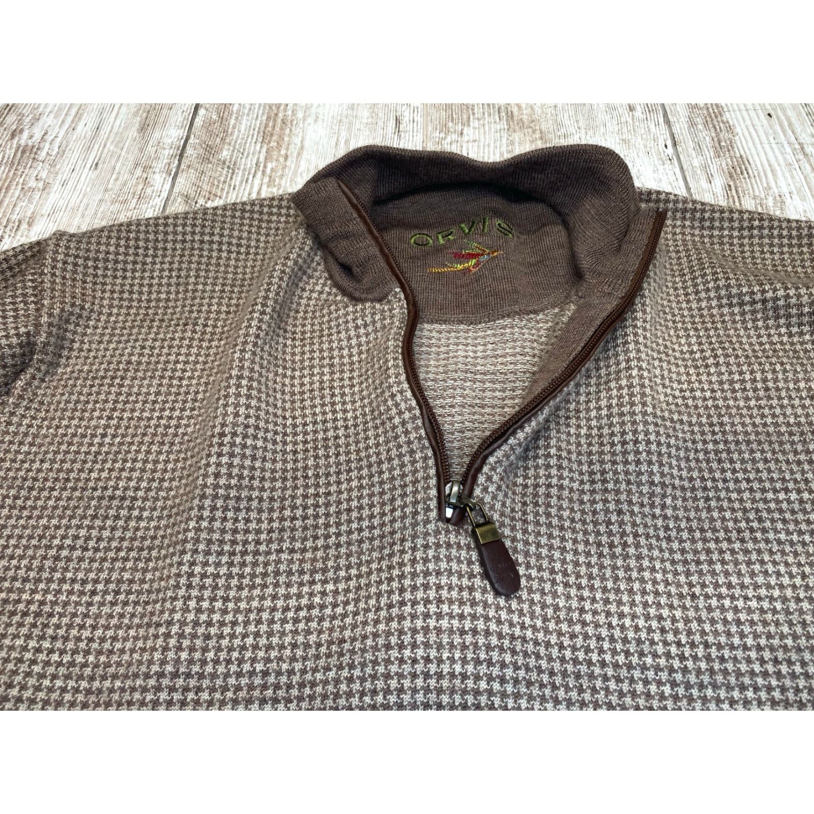 Orvis VINTAGE Orvis 1/4 Zip Sweater 100% Merino Wool Brown 2XL Men's Golf Houndstooth Size US XXL / EU 58 / 5 - 6 Thumbnail