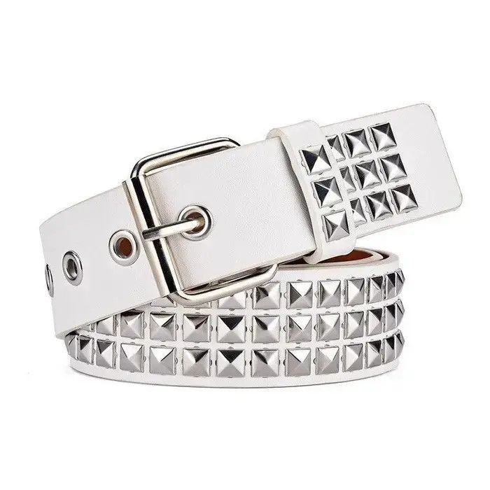 Japanese Brand Y2K White Belt Pyramid Studded Punk Size 32 - 2 Thumbnail