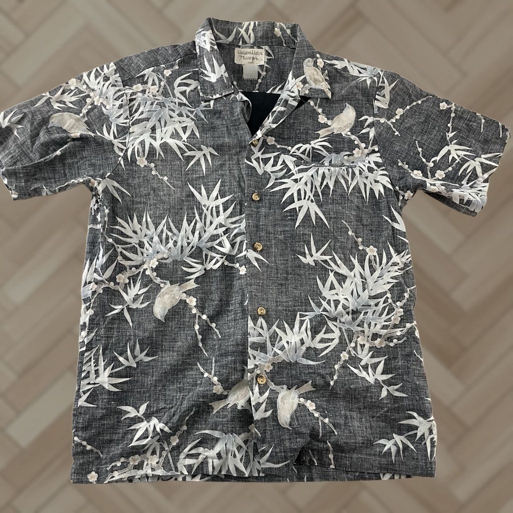 ALOHAS Hawaiian Flavor Short Sleeve Shirt Aloha Floral Button-Front Mens M Black Gray Size US M / EU 48-50 / 2 - 1 Thumbnail