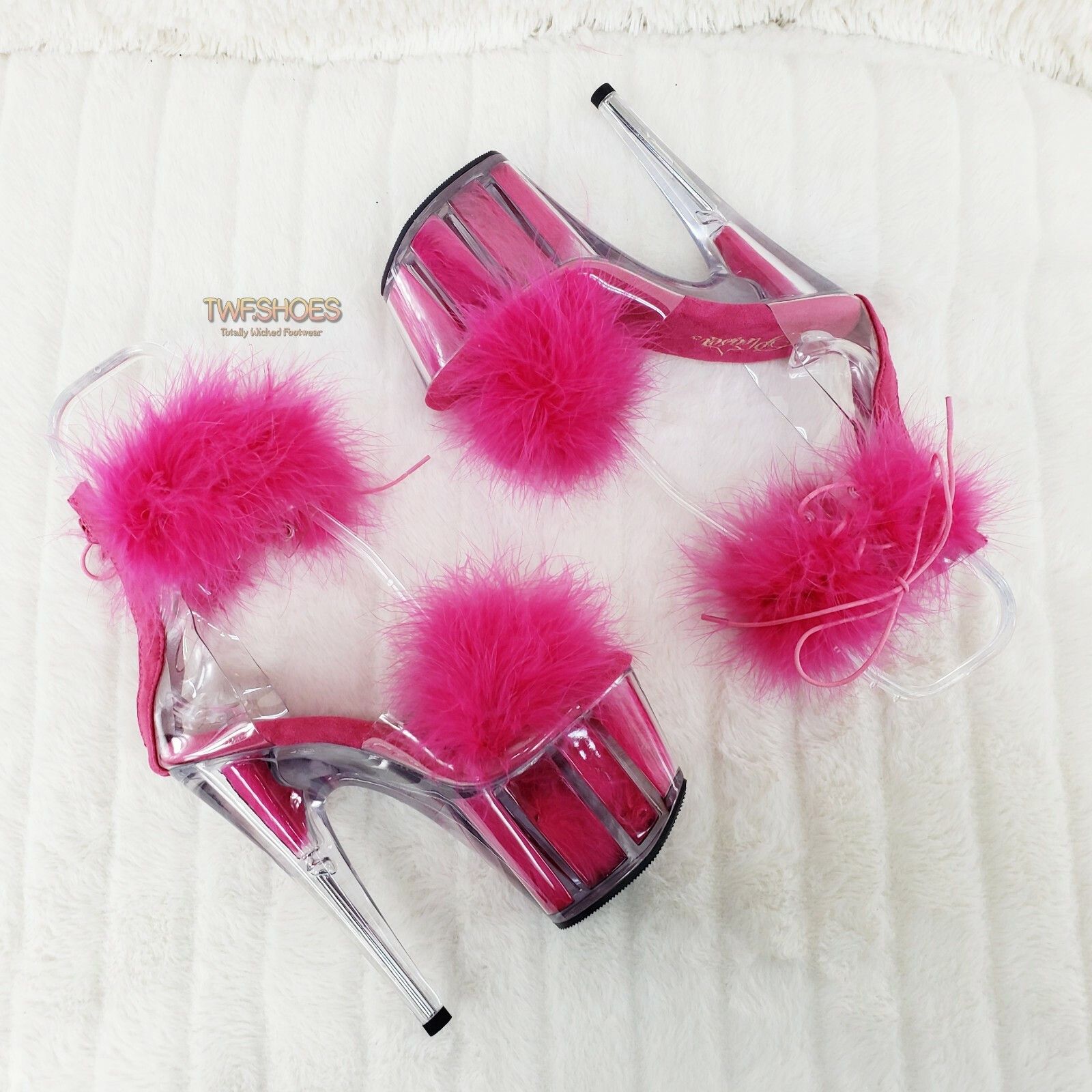 Other Adore 724 Hot Pink Marabou Platform Shoes Sandals 7" High He Size US 10 / IT 40 - 4 Thumbnail