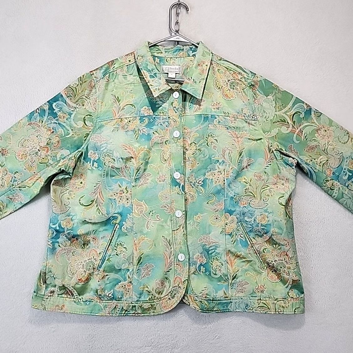 Vintage VINTAGE CJ Banks Floral Jacket Women's Plus Size 3X Green Button Front Shacket Top Size XXL / US 16-18 / IT 52-54 - 3 Thumbnail