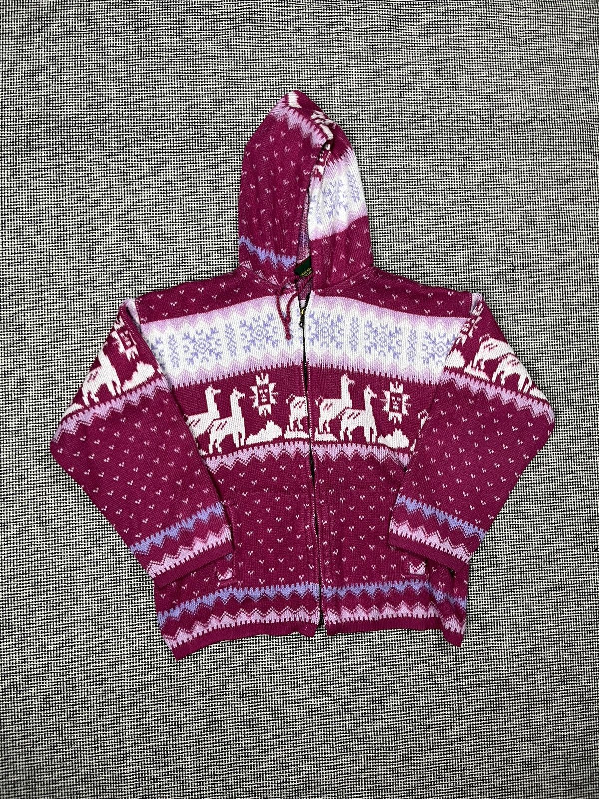 Vintage Vintage 90s alpaca pink knit zip hoodie sweater Ecuador Size US M / EU 48-50 / 2 - 2 Thumbnail