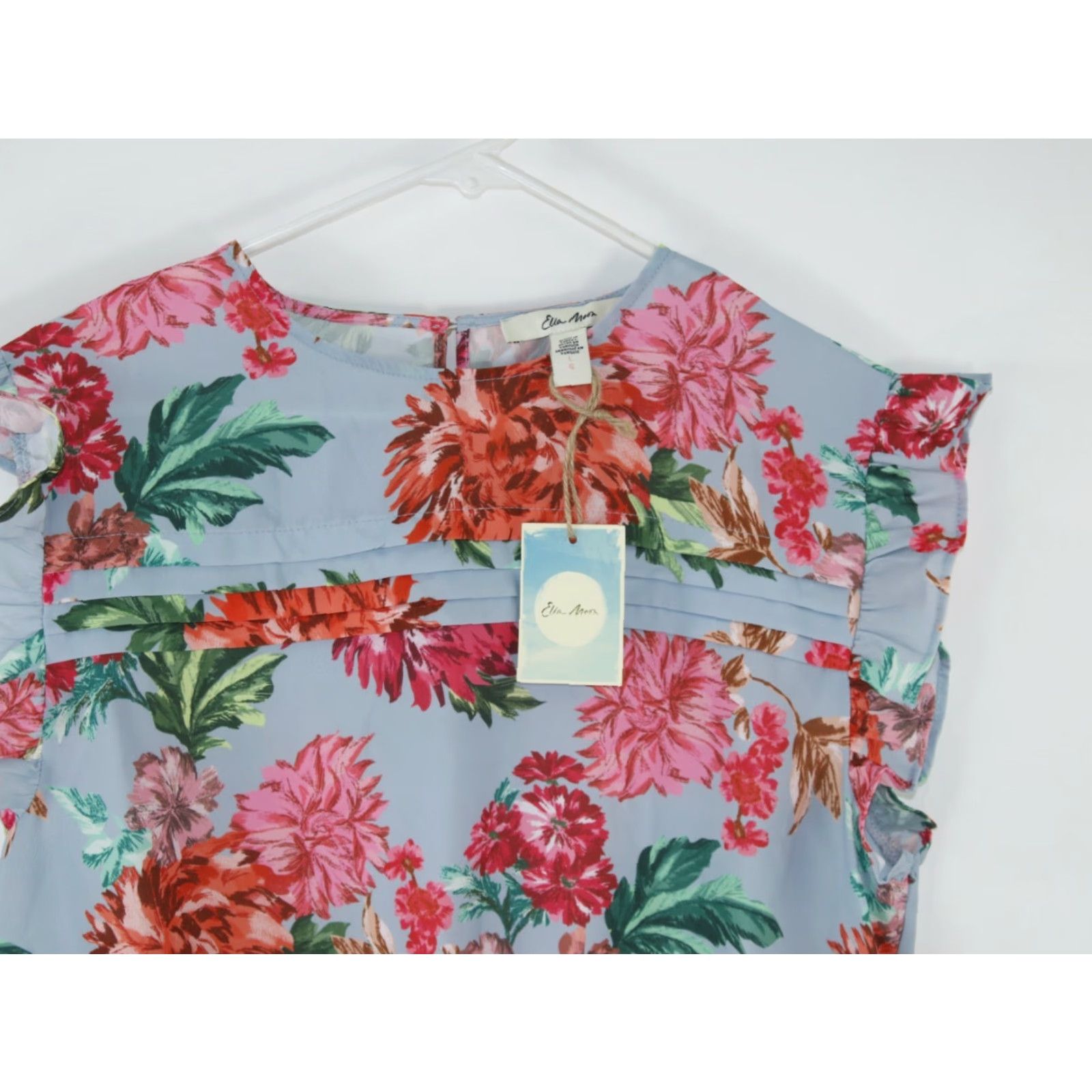 Vintage VINTAGE Ella Moon Womens Sleeveless Floral Top Casual Blue Ruffle Chambray Size Large Spring Summer Size L / US 10 / IT 46 - 3 Thumbnail