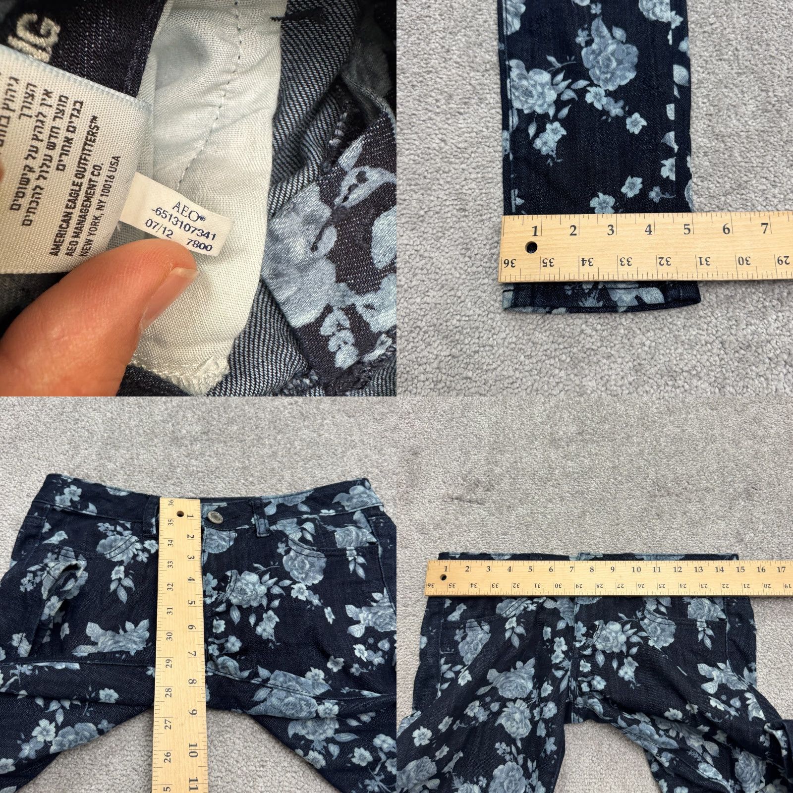 American Eagle Outfitters VINTAGE American Eagle Outfitters Floral Denim Jeggings Womens 4 Low Rise Blue Cotton Blend Y2K Streetwear Size 27" / US 4 / IT 40 - 8 Thumbnail
