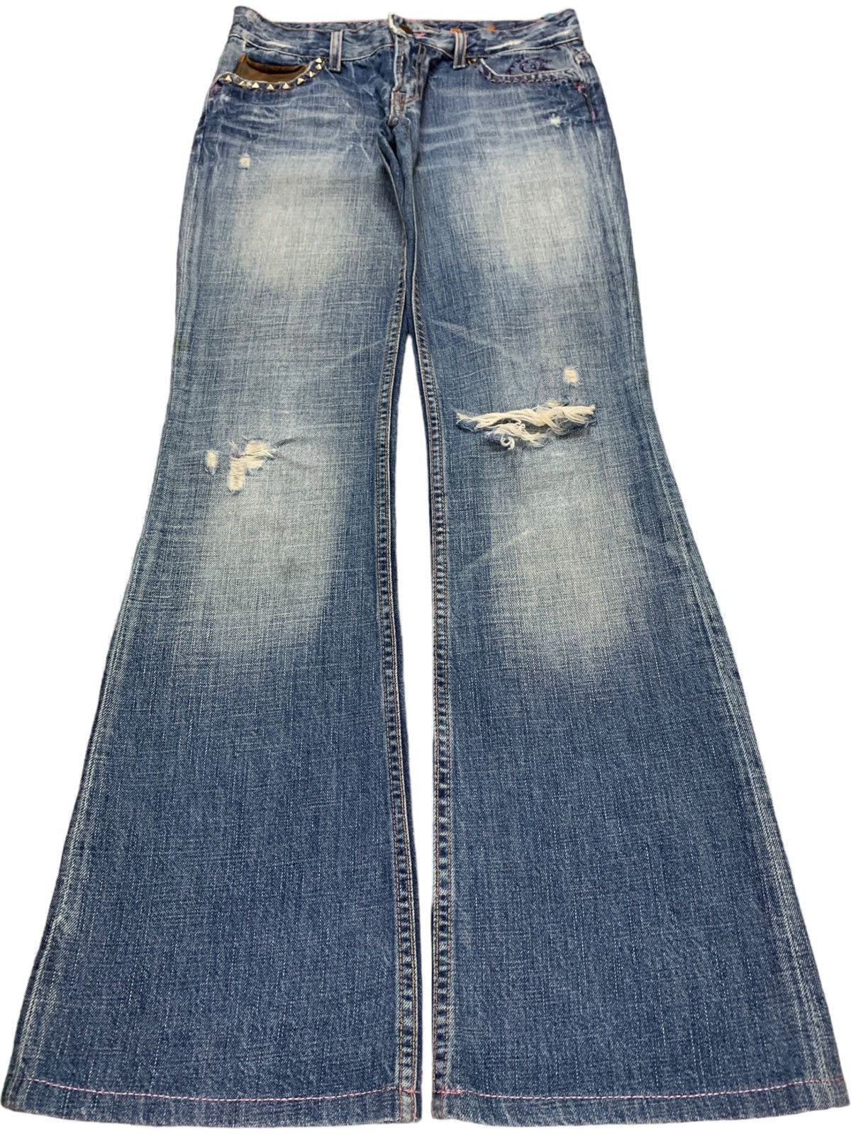 Hysteric Glamour × Japanese Brand Vintage Japanese Brand Faded Wash Distressed Flare Jeans Size 28" / US 6 / IT 42 - 1 Thumbnail