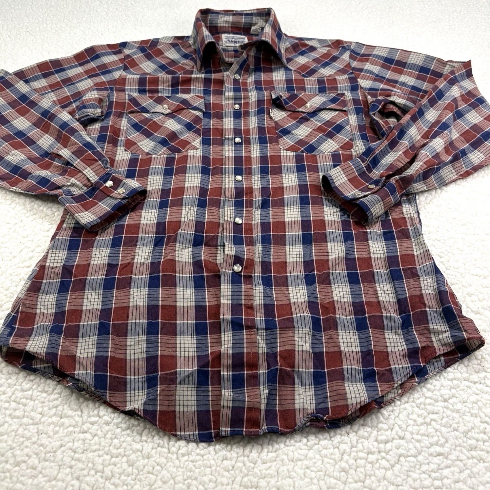 Levi's VINTAGE Levi's Western Pearl Snap Shirt Mens M Red Blue Plaid 70s 80s Cowboy Western Casual Size US M / EU 48-50 / 2 - 2 Thumbnail
