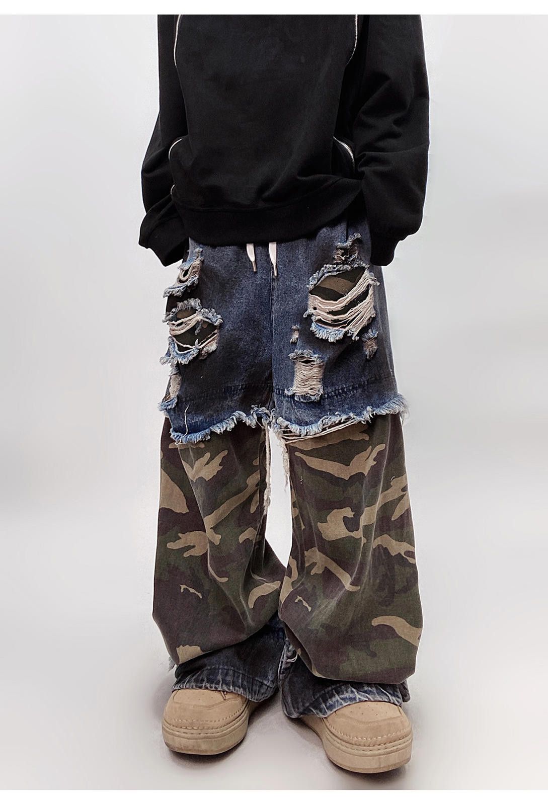 Japanese Brand Patchwork Distressed Camo Cargo Pants Size US 30 / EU 46 - 4 Thumbnail