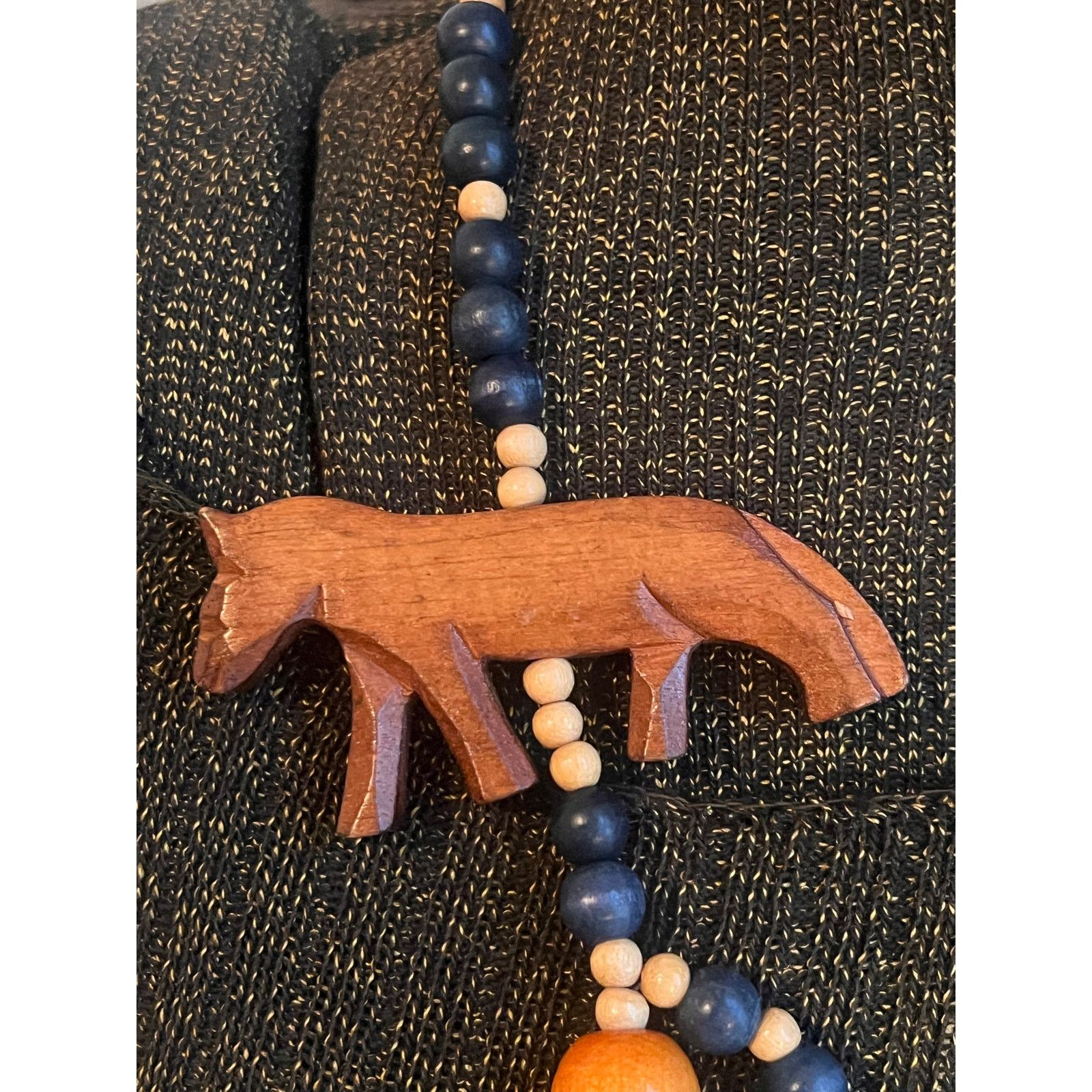 Vintage Vintage 80s Wooden Bead Necklace with Carved Animal Accents Size ONE SIZE - 3 Thumbnail