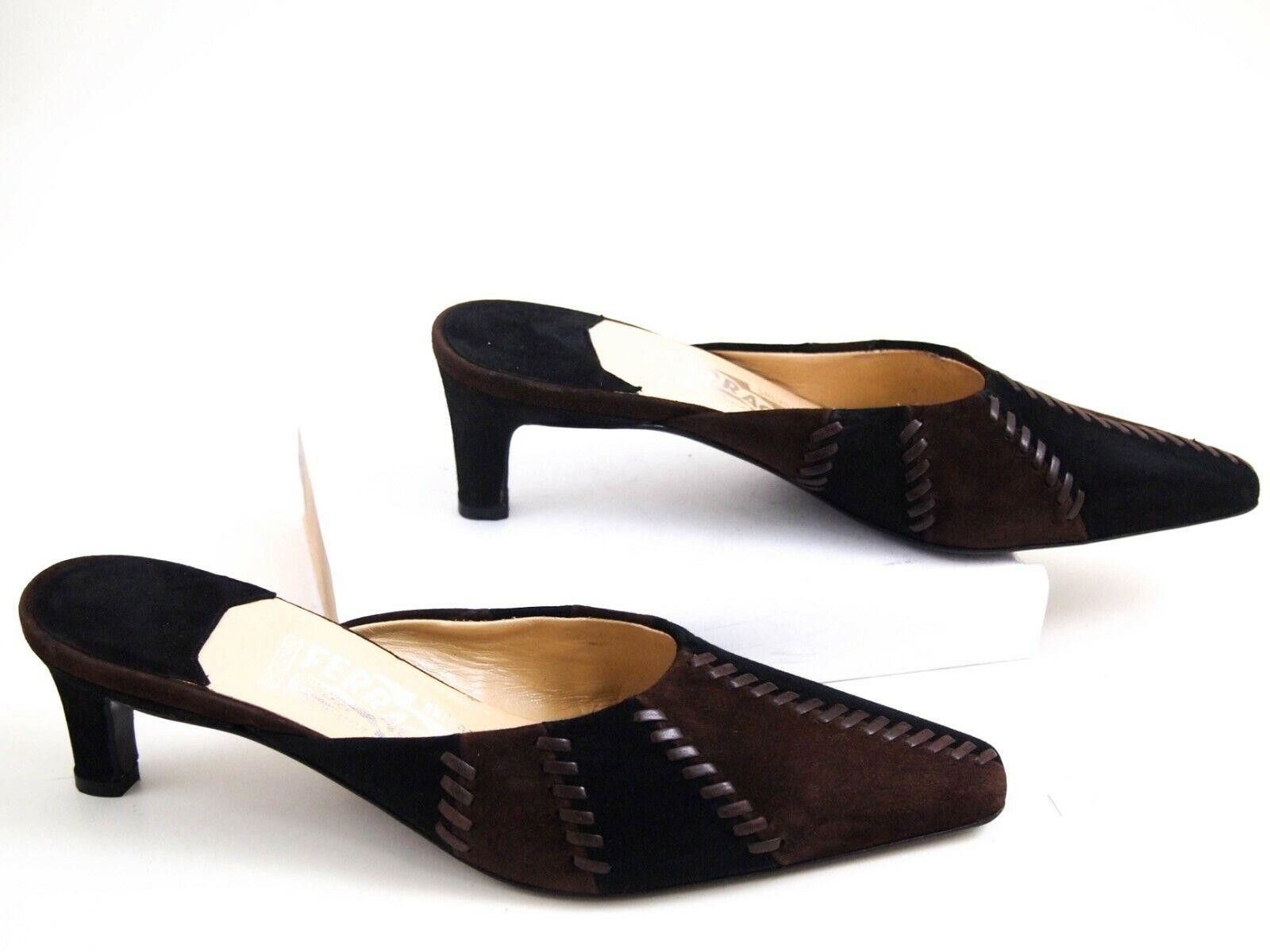 Salvatore Ferragamo Ferragamo Mules Sandals Black Brown Suede EU 37 US 6.5 Size US 6.5 / IT 36.5 - 2 Thumbnail