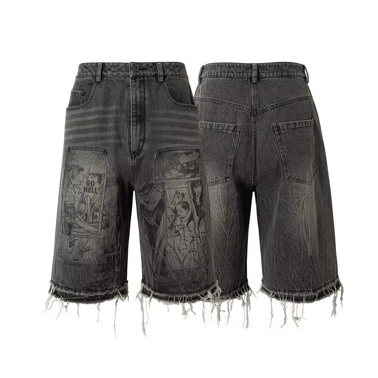 Jean Unique Anime Graphic Denim Shorts Size US 32 / EU 48 - 3 Thumbnail