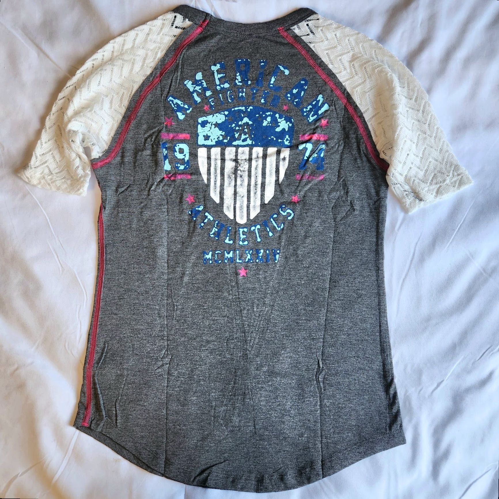 Vintage American Fighter by Affliction Fort Valley Women's SML Grey Pink Graphic T-Shirt Size S / US 4 / IT 40 - 3 Thumbnail