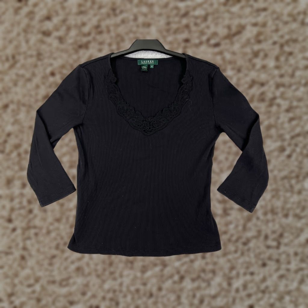 Ralph Lauren Lauren Ralph Lauren Shirt Juniors Medium Black Cotton Short Sleeve V-Neck Size M / US 6-8 / IT 42-44 - 1 Thumbnail