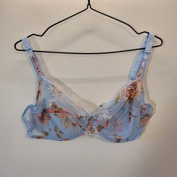 Other Maison Lejaby Baby Blue Floral Lace Bra And Undies - Size Xl Size ONE SIZE - 1 Thumbnail