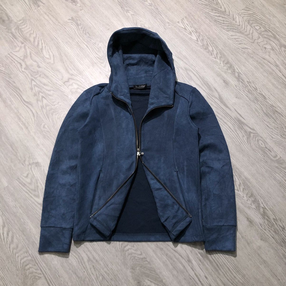 2000s Tornado Mart Japan Faux Suede Ziphoodie Jacket Navy