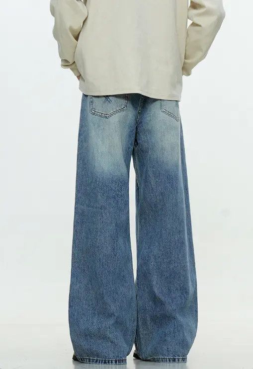 VIBE Washed blue simple men's loose straight high street jeans Size US 32 / EU 48 - 5 Thumbnail