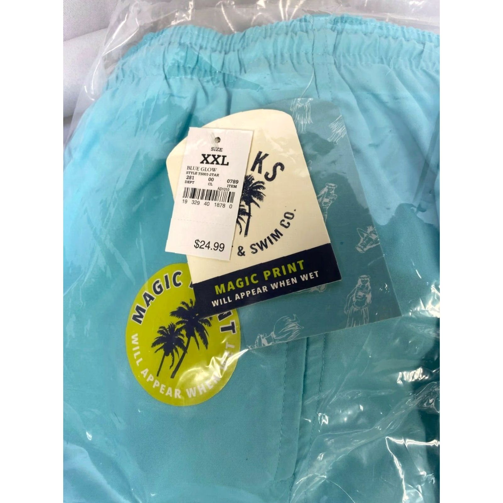 Vintage Trunks Surf & Swim Co. San-O Solid Swim Trunk Shorts - Water Blue 2XL Mens, 7" Inseam, Polyester Size US 39 - 4 Thumbnail