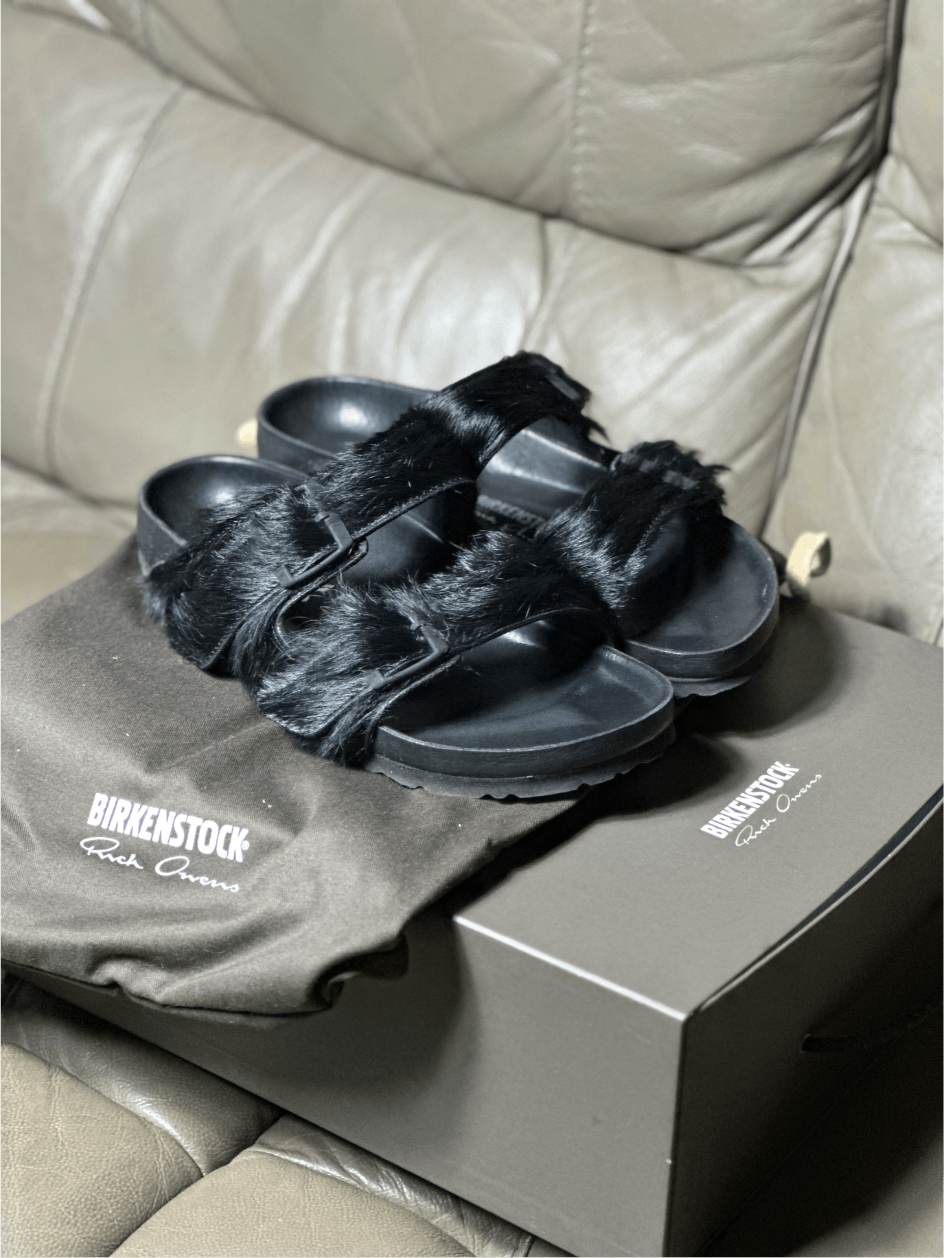 Rick Owens Birkenstock Arizona Fur Black Sandals