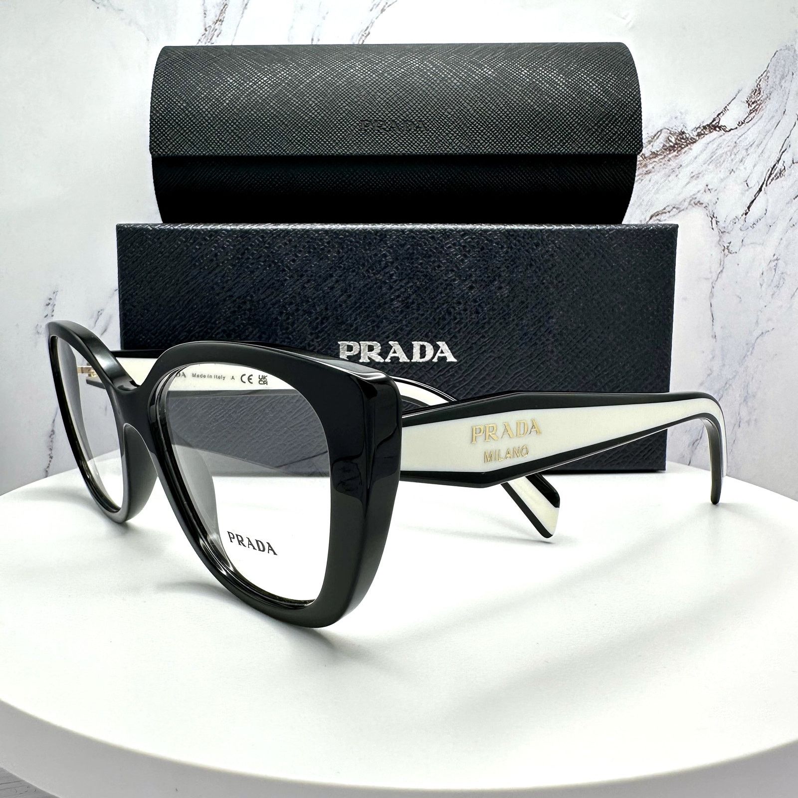 Prada New PRADA Eyeglasses Cat Eye Black White Gold 53-17-140 Size ONE SIZE - 11 Thumbnail