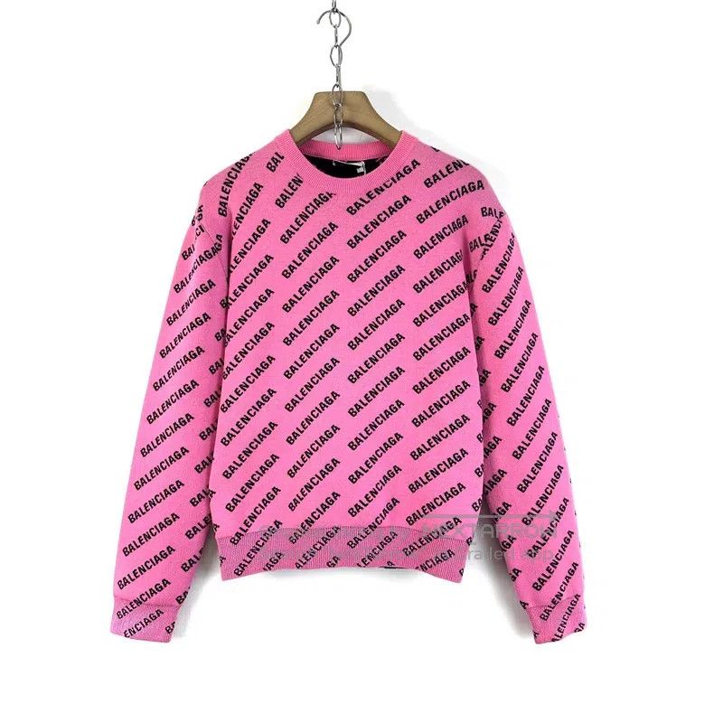 Balenciaga Balenciaga Black and Pink All-Over Print Logo Knit Sweater Size US S / EU 44-46 / 1 - 1 Thumbnail