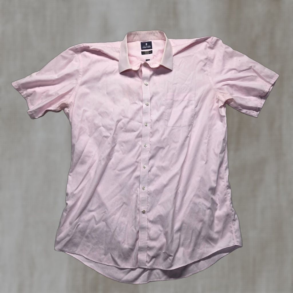 Stafford Stafford Shirt Men Adult Big & Tall Pink Long Sleeve Button-Down Collared 19 Chest 50 in Solid All Seasons Executive Pattern Church Office 90s? Size US XXL / EU 58 / 5 - 1 Thumbnail