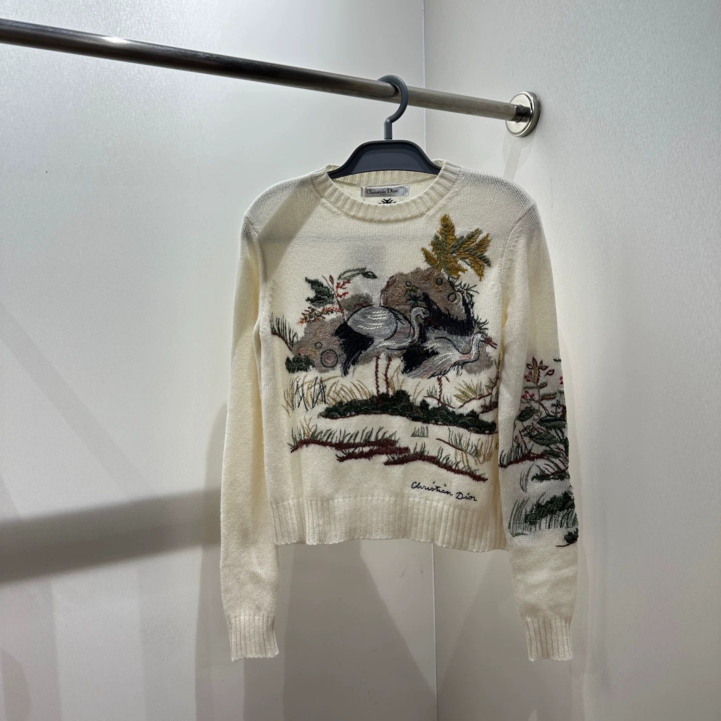 Christian Dior Monsieur Dior 38 Red-crowned Crane Embroidery Cashmere Knit mar596 Size S / US 4 / IT 40 - 1 Thumbnail
