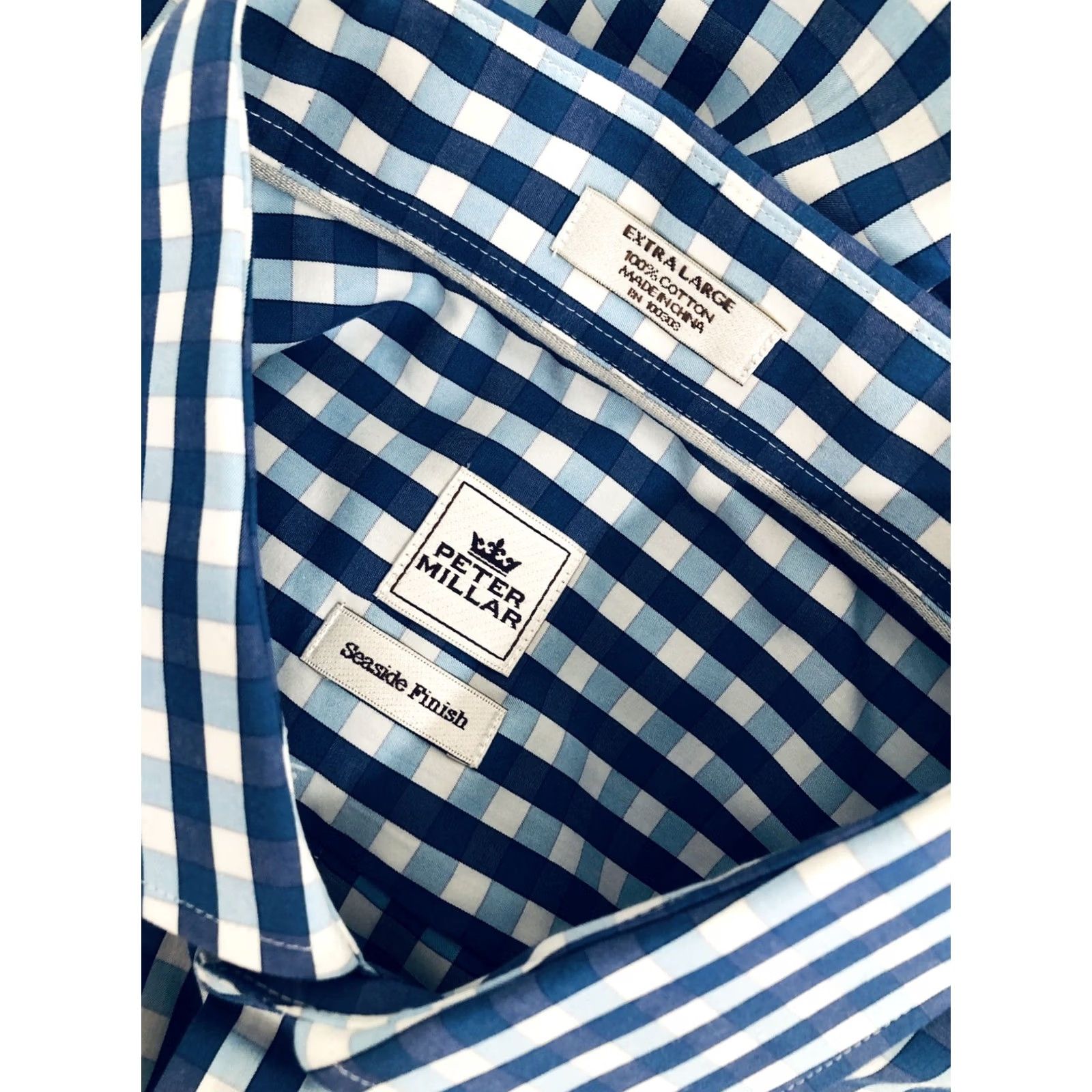 Peter Millar Peter Millar / Seaside Finish - XL Shirt - Plaid Check - Blue / White - Button-Up - Long Sleeve - Men Size US XL / EU 56 / 4 - 7 Thumbnail