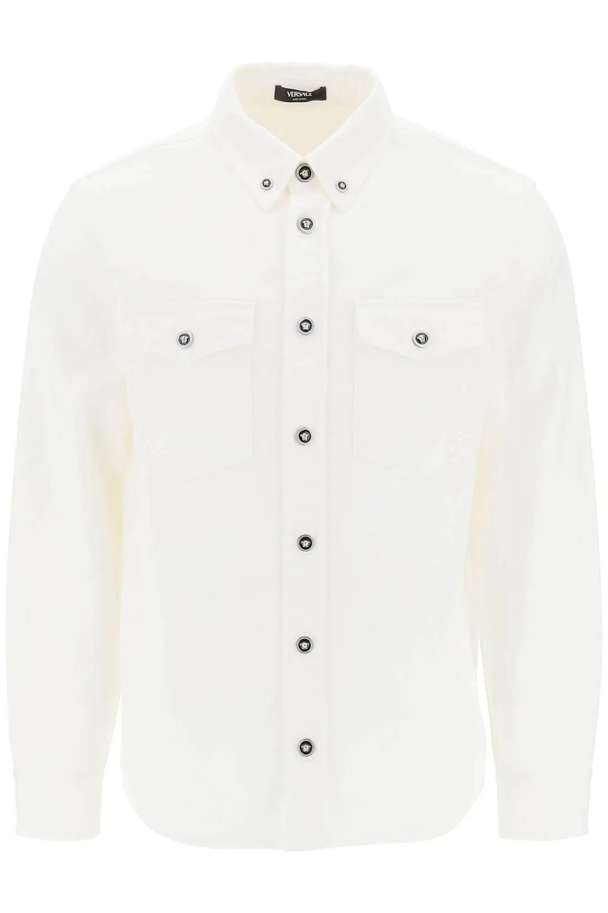 image of Versace O1S22I1N0124 Medusa Denim Overshirt In White, Men's (Size Small)