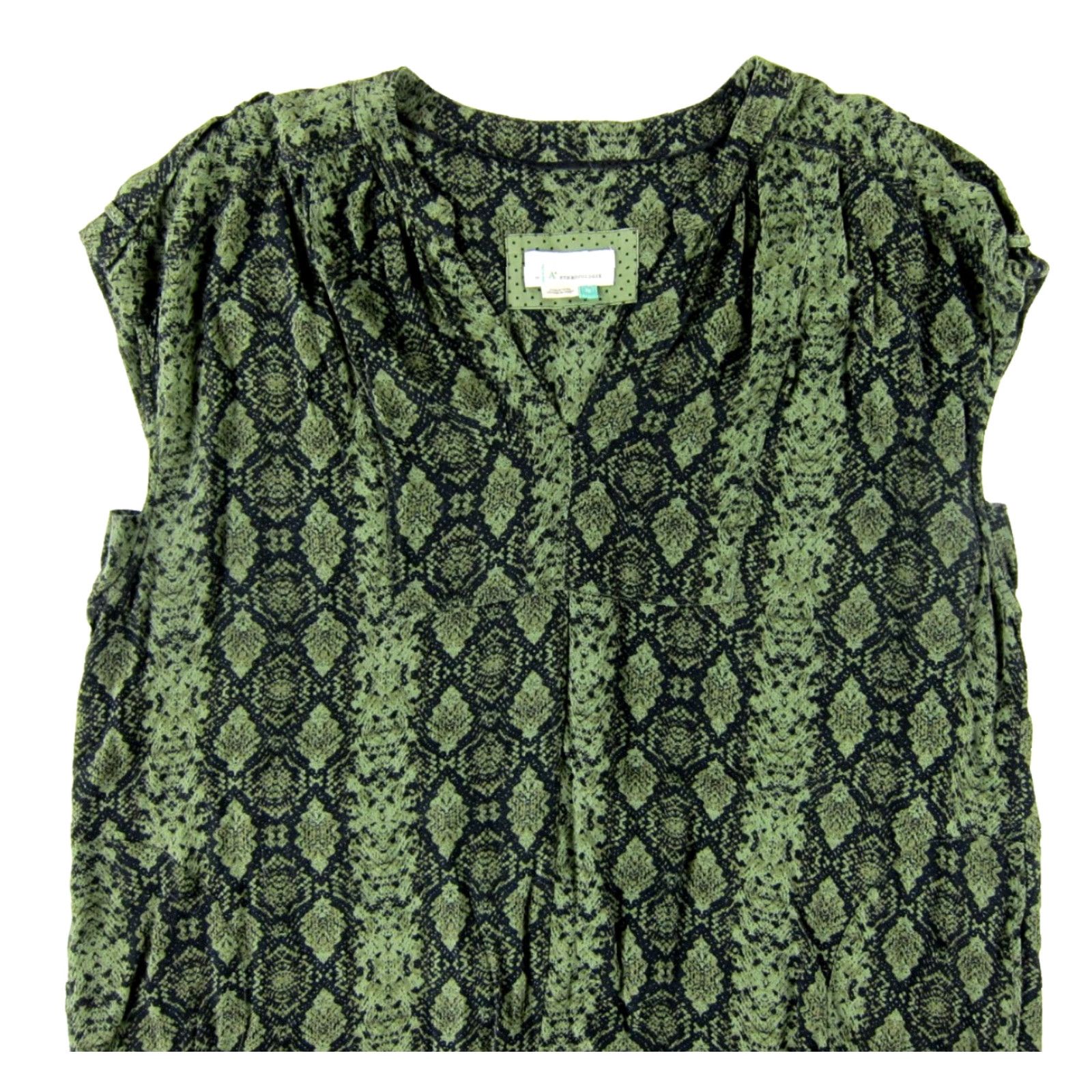 Anthropologie By Anthropologie Green Black Snake Short Sleeve Pocket Tunic Smock Dress 2X Size XXL / US 16-18 / IT 52-54 - 4 Thumbnail
